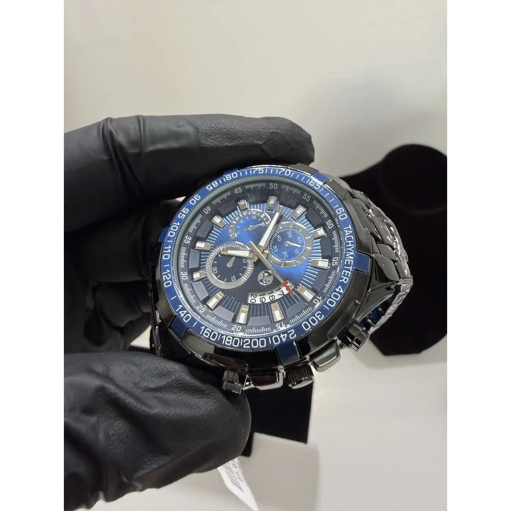 AJ Brand Silver Men's Chronograph Watch Blue Dial stainless steel band